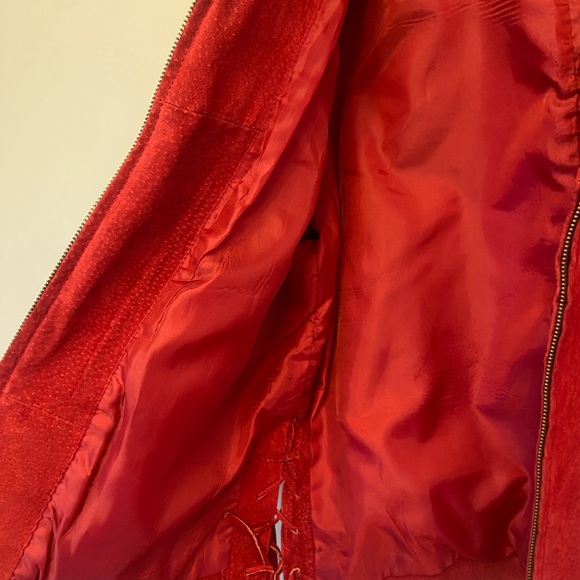 🪩 VINTAGE Cleo Women's Bold Red Suede Leather Jacket | size M - Picture 5 of 10